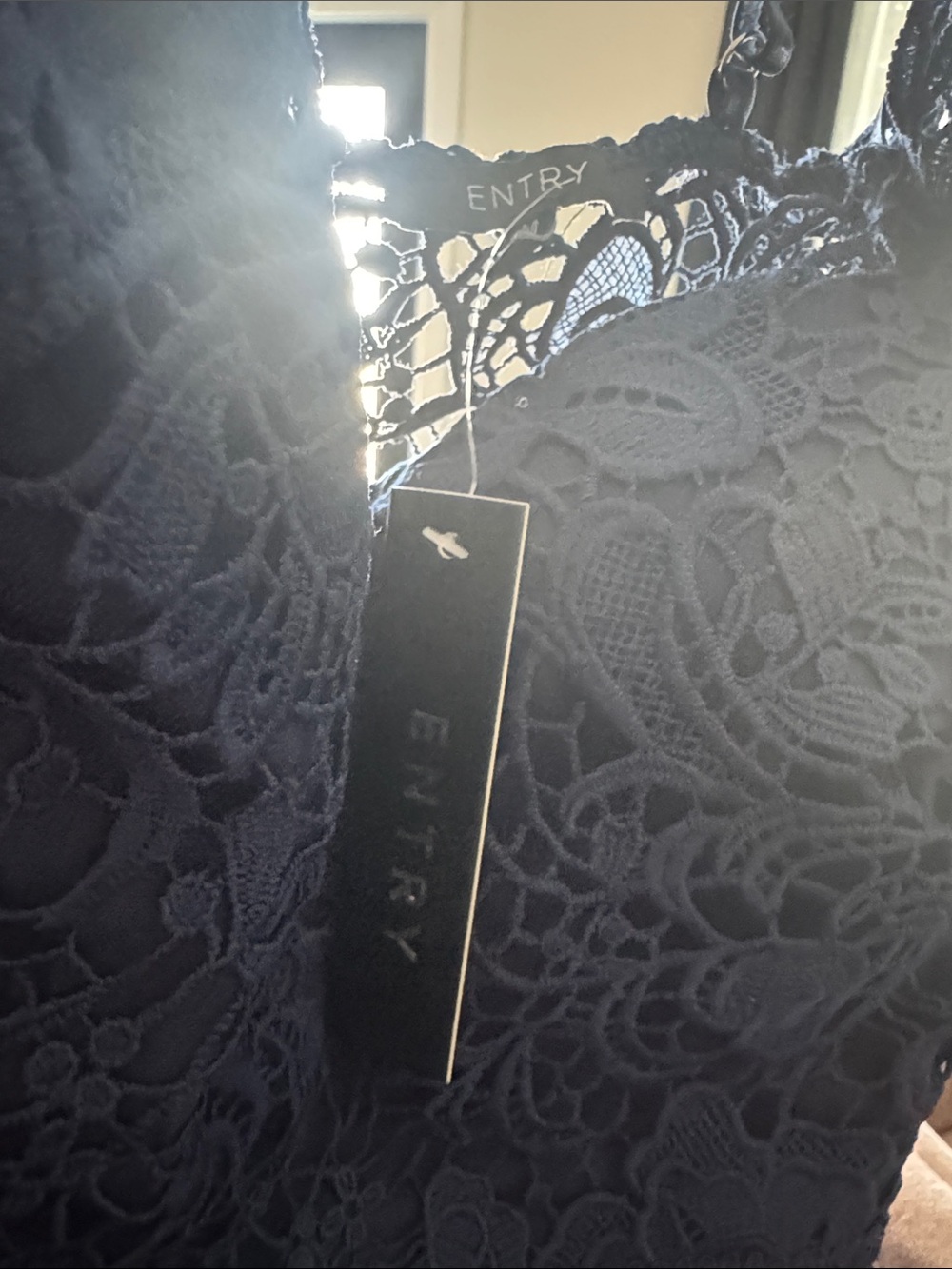 Entry Navy Blue Lace Off-Shoulder Mini Dress - Picture 2 of 2